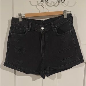American Eagle Outfitters Black Jean Shorts High-Waisted Cuffed
